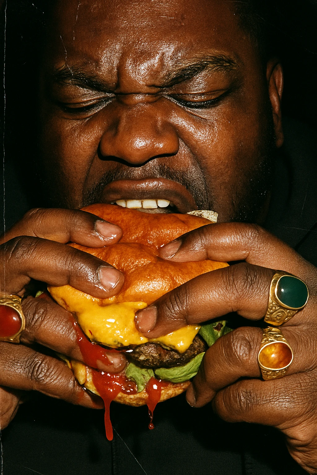 Raw Cheeseburger Flash Portrait